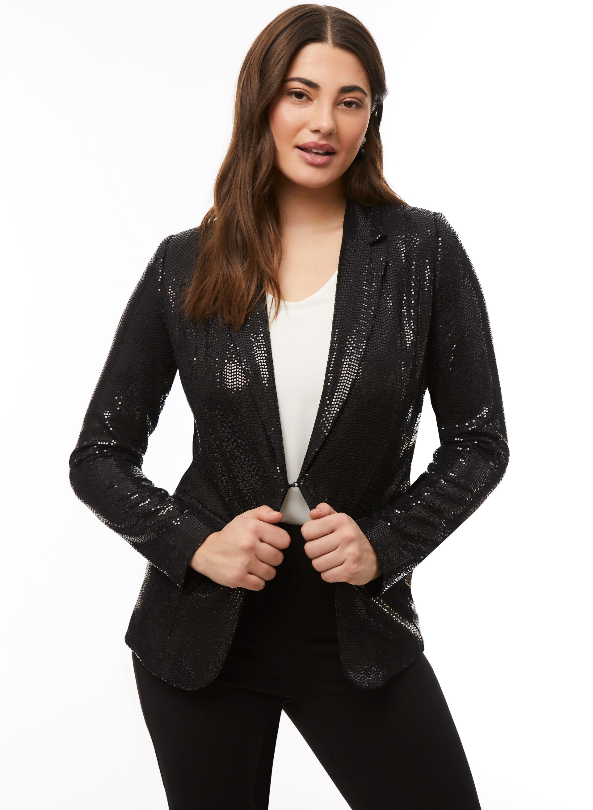 Women's Long Sleeve Sequin Blazer Lapel Collar V-Neck Sparkle Coat Open  Front Metallic Shiny Jacket Streetwear - Walmart.com