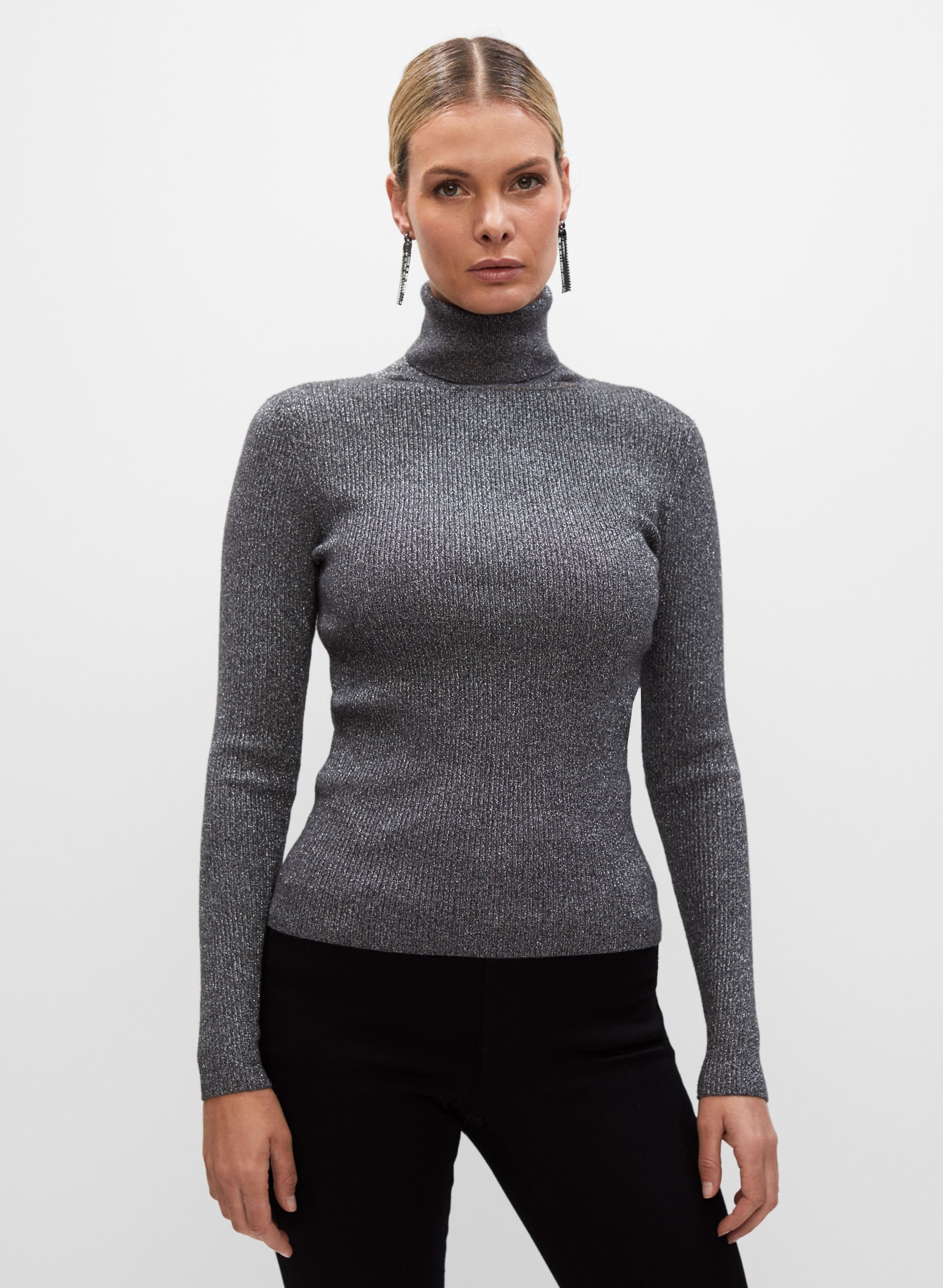 Metallic Rib Knit Turtleneck Sweater | Melanie Lyne