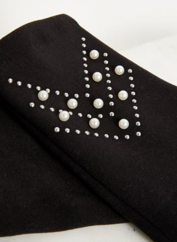 Pearl Detail Gloves, Black