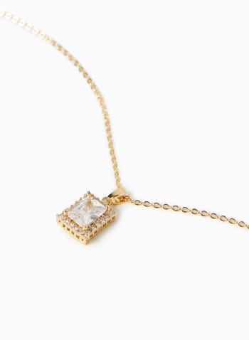 Rectangular Crystal Pendant Necklace, Gold