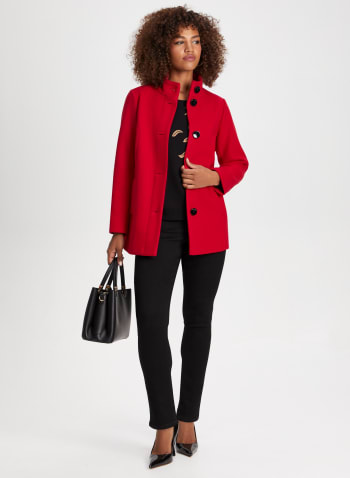 Stretch Faux Wool Coat, Teaberry