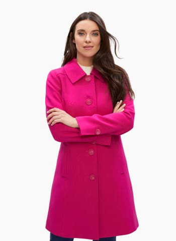 Button Front Tricotine Trench Coat, Pink