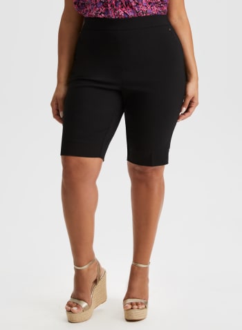 Pull-On Rivet Detail Bermuda Shorts, Black
