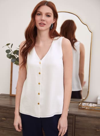 Sleeveless Button Front Blouse, Ivory