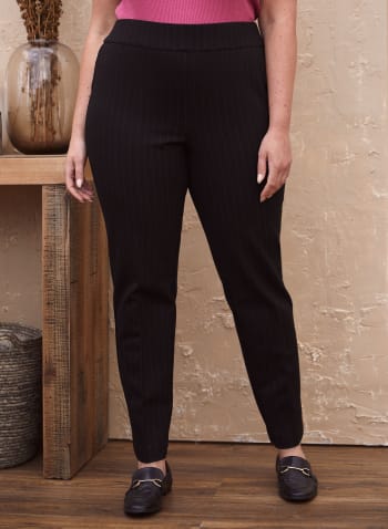 Pull-On Pinstripe Pants, Black Pattern