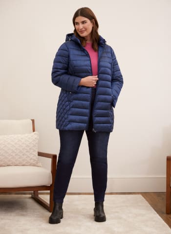 Packable Vegan Down Quilted Coat, Royal Blue