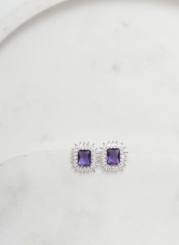 Boucles d'oreilles clous à pierre et cristaux, Violet