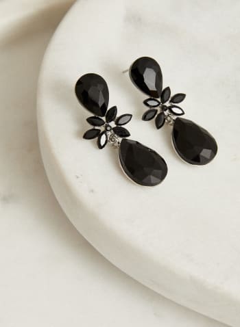 Faceted Stone Teardrop Earrings, Black