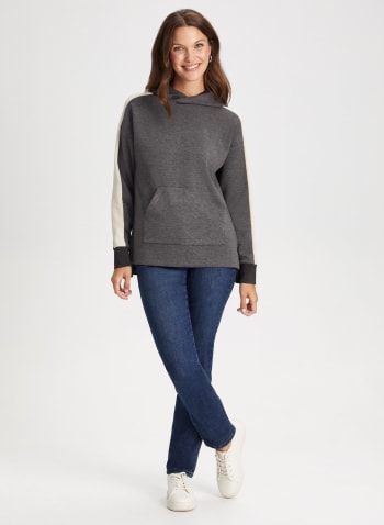 Hooded Colour Block Sweater, Medium Grey Mix 