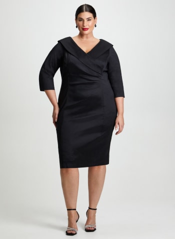 Wrap-Style Taffeta Dress, Black