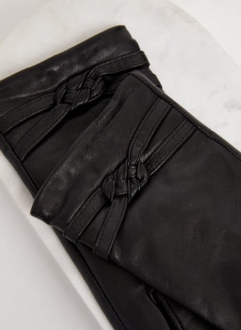Cuff Detail Leather Gloves, Black