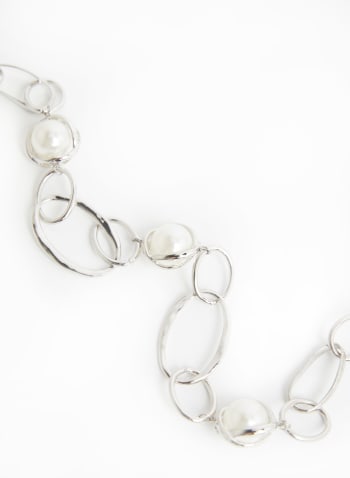 Collier à maillons de chaîne et perles, Blanc perle