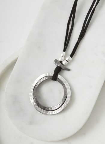 Two Tone Circle Pendant Necklace, Dark Grey