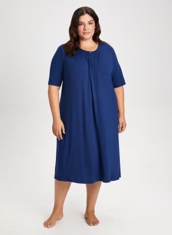 Pleat & Bow Detail Nightgown, Cool Blue