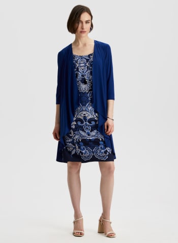 Paisley Print Dress & Cardigan, Blue Pattern