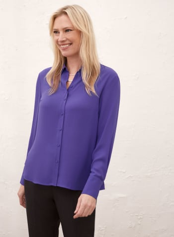 Long Sleeve Button-Down Blouse, Potent Purple