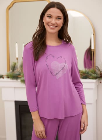 Heart Detail Pyjama Top, Pink