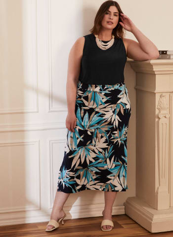 Tropical Print Pull On Skirt, Blue Pattern