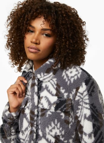 Printed Sherpa Jacket, Grey Pattern