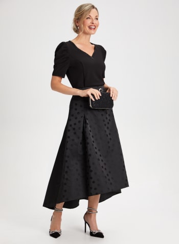 Polka Dot Motif Jacquard Skirt, Black