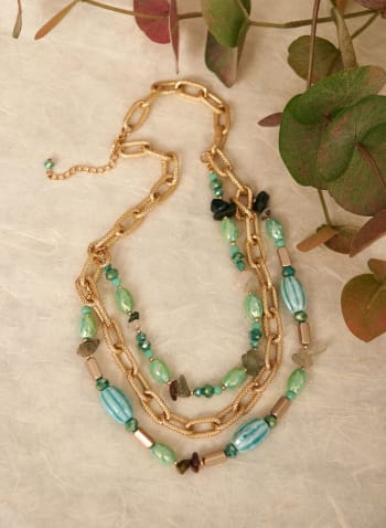Triple Row Beaded Necklace, Green