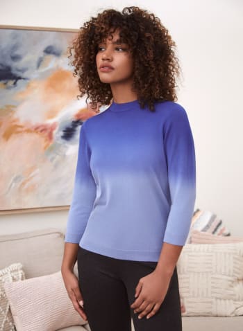 Mock Neck Ombré Print Sweater, Blue Pattern
