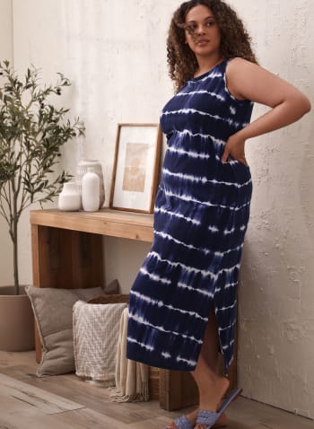 Tie Dye Print Maxi Dress, Blue Pattern