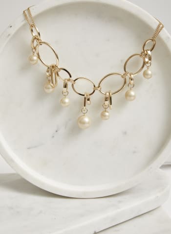 Ring & Pearl Charm Necklace, Pearl
