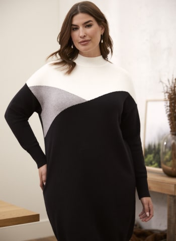 Robe-pull en tricot à blocs de couleur, Motif noir