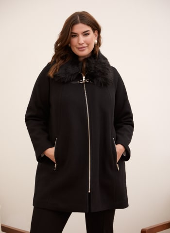 Stretch Wool Blend Coat, Black