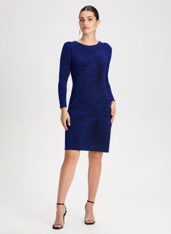 Metallic Detail Jacquard Dress, Blue Pattern