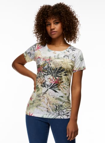 Vex - T-shirt manches courtes à motif tropical, Motif vert