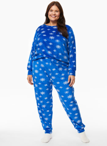 Printed Velour Pyjama Set, Blue