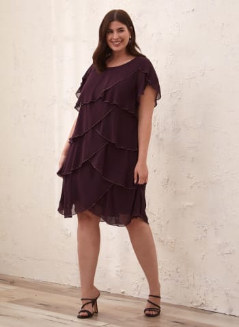 Tiered Embellished Ruffle Dress, Purple