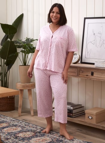 Dot Print Pyjama Set, Pink