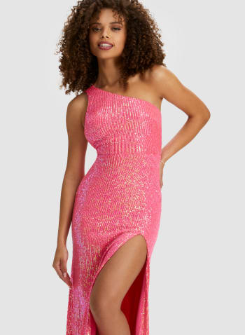 One Shoulder Sequin Detail Dress, Lotus Pink 