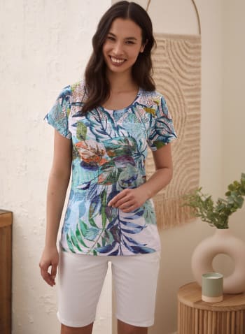 Vex - T-shirt manches courtes à motif tropical, Tourbillon de bleus
