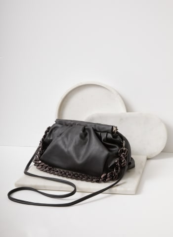 Vegan Leather Chain Strap Bag, Black