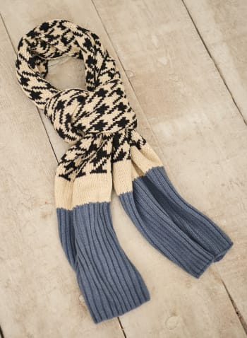 Houndstooth Print Scarf, Blue