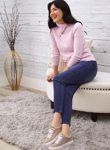 Ribbed Knit Sweater With Flap Collar, Rose Quartz