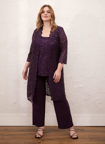 Sequin Lace Jacket, Cami & Pants, Purple