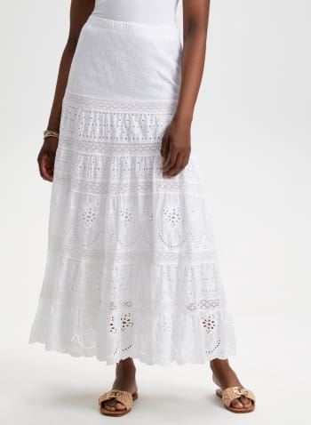 Cotton Eyelet Tiered Maxi Skirt, White