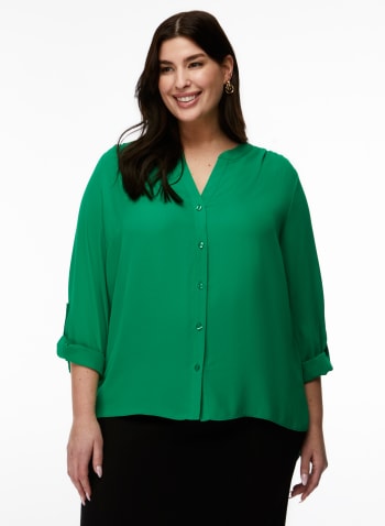 Button Front Blouse, Palm Green