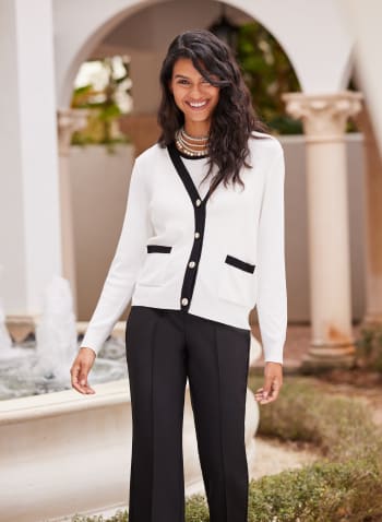 Button Front Cardigan, White Pattern