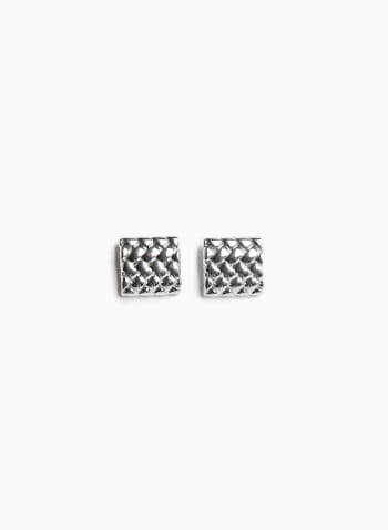 Textured Button Earrings, Silver