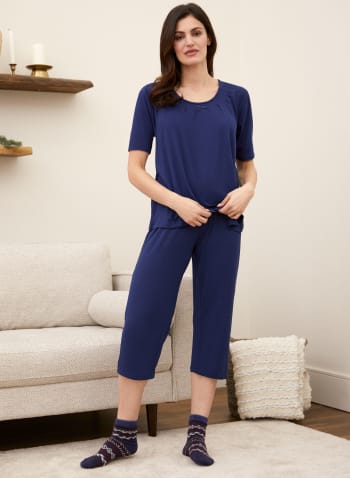 Pleated Detail Pyjama Set, Cool Blue