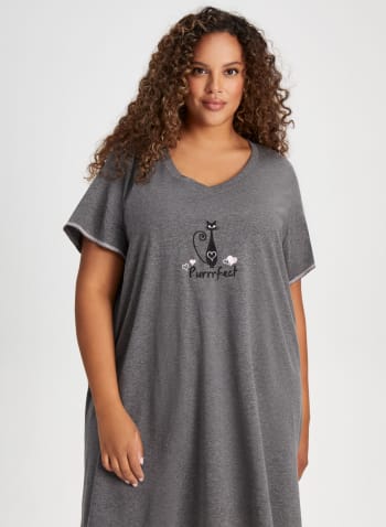 Embroidered Graphic Nightshirt, Grey