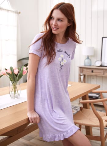 Slogan Print Sleepshirt, Purple