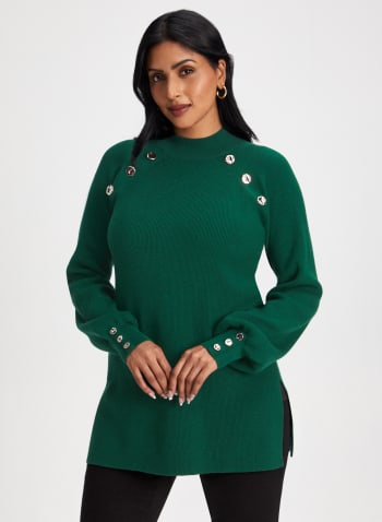 Mock Neck Tunic Sweater, Green Envy