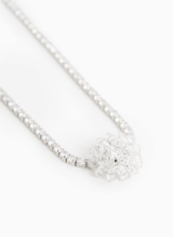 Crystal Cluster Pendant Necklace, Silver